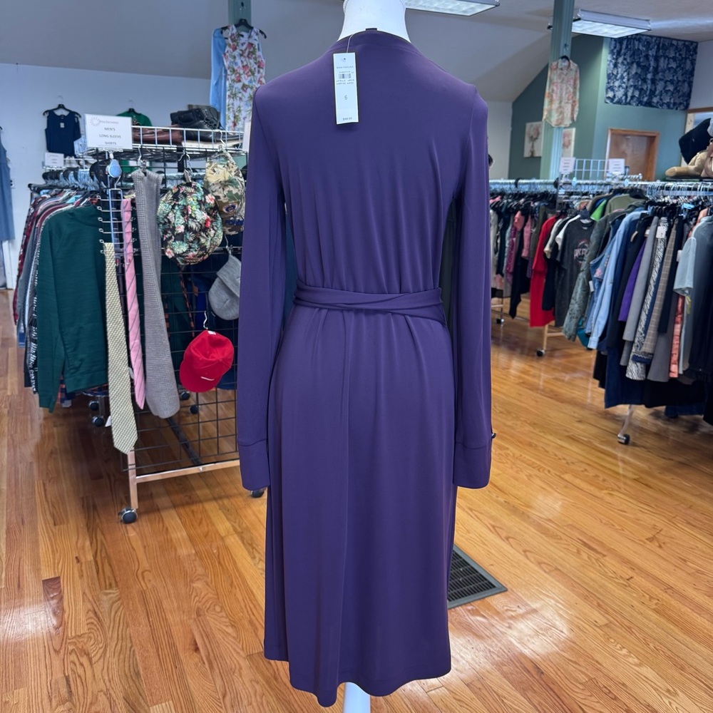 Ann Taylor Long Sleeve V-Neck Wrap Dress Eggplant/Purple Size 6 NWT - Picture 2 of 10